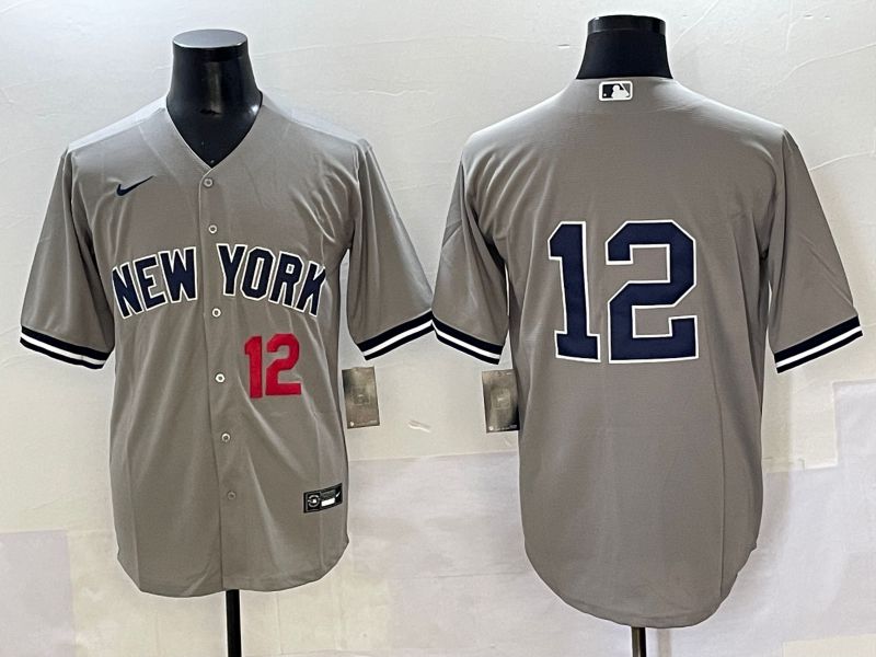 Men 2025 New York Yankees 12 No Name Grey Game Nike MLB Jersey style 3